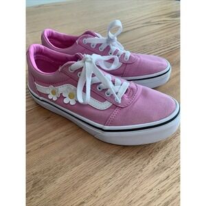 Vans Girl Shoe Size 2 Bright Pink With White Flowers, Tie Sneakers